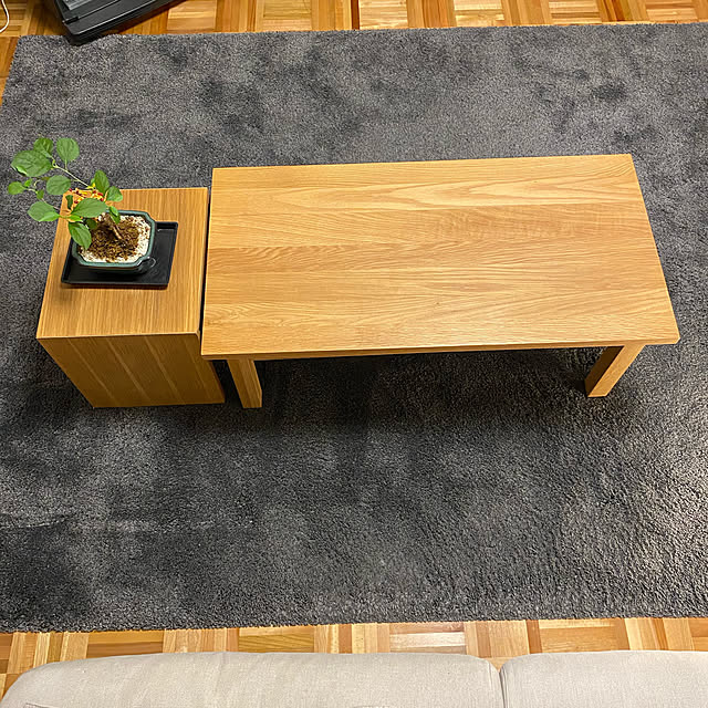 無垢の家具,無印良品　コの字の家具,Lounge,無印良品 無垢材ローテーブル オーク材 keromiの部屋