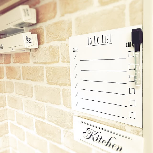 Kitchen,シンプル,ひと工夫,ウォールテープ,マーカーペン,ToDoリスト,マグネットシート,100均,キャンドゥ,一目惚れ,お気に入り,素敵なお家作り MallonSnowの部屋