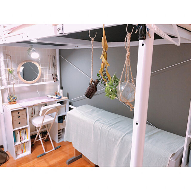 Bedroom,6畳1K,一人暮らし,ナチュラル,ロフトベッド,DIY,ニトリ,雑貨,フェイクグリーン,賃貸,1Ｋ,照明 namami_826の部屋