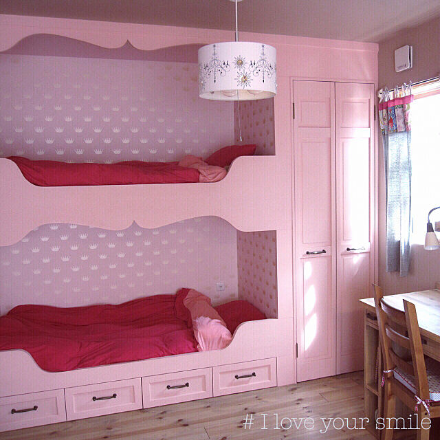 Bedroom,ピンク,オーダーベッド,オーダー家具,輸入壁紙,パステルカラー,子供部屋女の子,ペイント,DIY mimiの部屋