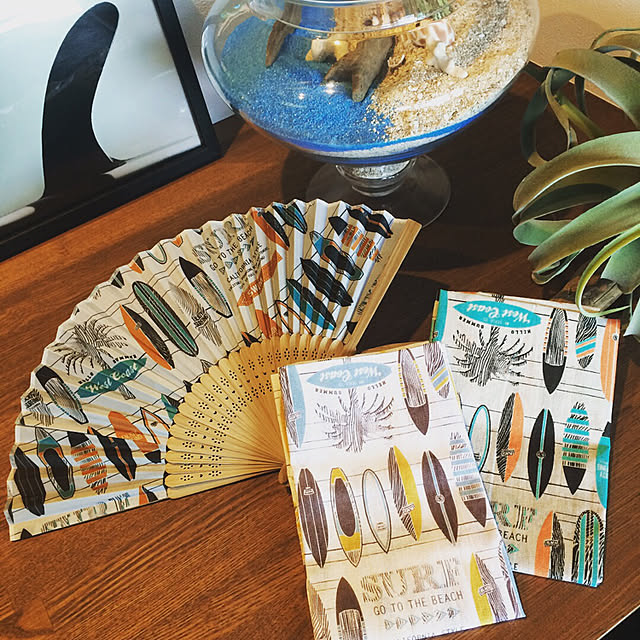 Overview,100均,扇子,てぬぐい,セリア戦利品,セリア,カリフォルニアインテリアに憧れる,ハンサムスタイル☆,海を感じるインテリア,ビーチリゾートインテリア,surf,WTWSURFCLUB -KU-YA-の部屋