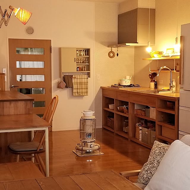 Kitchen,停電しても消えない電球,スタンプラリー参加,もしもに備えて,造作キッチン,中古マンションリノベーション,アラジンストーブ totonatuloveの部屋