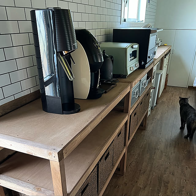 キッチンカウンターDIY,シンク下ゴミ箱,カフェ風,猫カフェ風,猫の為に大改造,緑のペンキ,DIY,リメイク,天井ペンキ,ハンドメイド,壁紙屋本舗,Kitchen mushroompig3の部屋