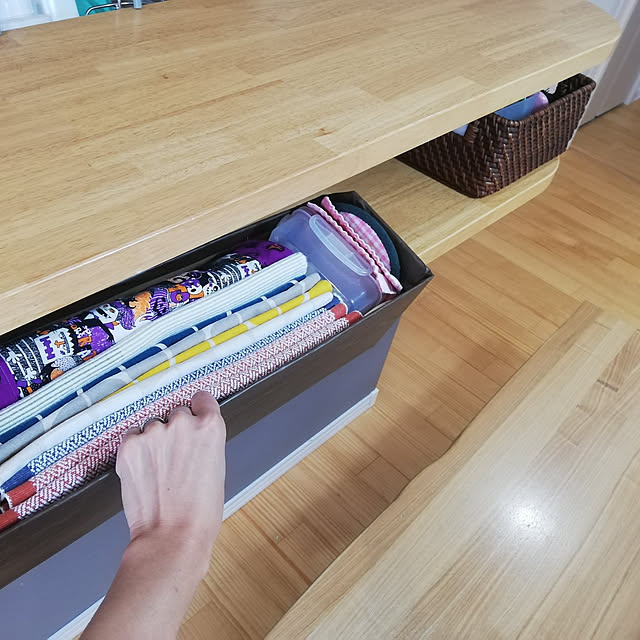 My Desk,カウンター下収納,ランチョンマット,ランチョンマット収納,空き箱リメイク,ろまねmag掲載 lomane124の部屋