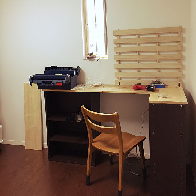 My Desk,ミシンコーナー,端材消費,すのこ,カラーボックス,作業台DIY,片付け中 kirinchanの部屋