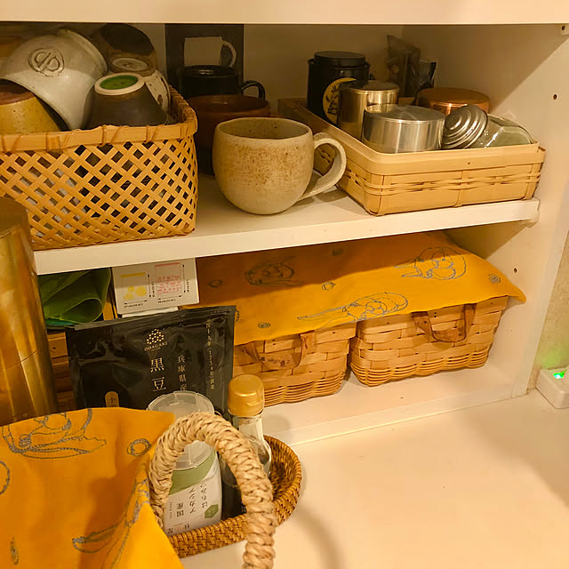 Kitchen,和テイスト,ストローバスケット,HAyU fabric,竹籠トレイ,湯呑み,マグカップ,マリアージュフレール,開化堂 茶筒,お茶好き,お茶セット mochi2usagiの部屋