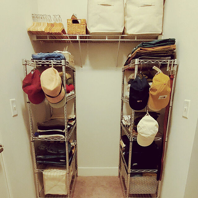 My Shelf,クローゼット,クローゼット収納,平置き収納,無印良品,帽子掛け,ウォークインクローゼット,洋服ラック,パイプラック daifukuの部屋