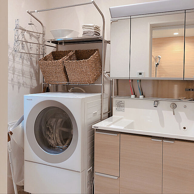 ❤大収納3段フラット棚❣洗濯機上のデッドスペースを有効活用♪❤ランドリーラック