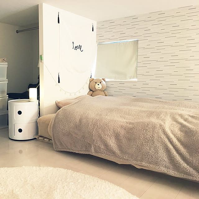 Bedroom,コンポニビリ リプロダクト,無印良品,1K 1人暮らし,楽天市場,ナチュラルが好き,ベージュ大好き,雑貨,シンプル,テッド,タンスのゲン,ひとり暮らし,ロフトのある部屋,北欧ナチュラル,1K,salut!,ナチュラル,モダンデコ Enaの部屋