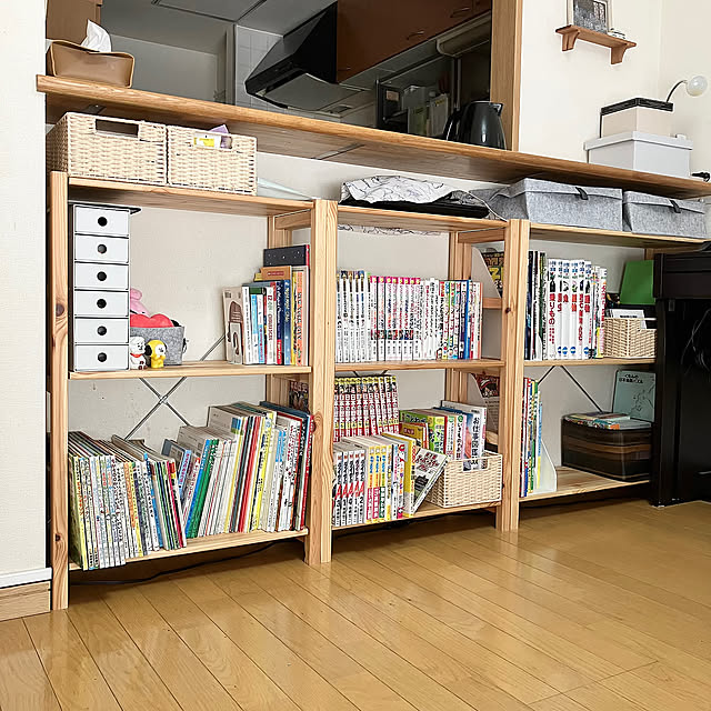 My Shelf,カゴ収納,無印良品,本棚,絵本棚,漫画収納,ナチュラル,100均,セリア,シンプルインテリア,賃貸でも諦めない,こどもと暮らす,ゆるミニマリスト,ダイソー,リビング enu.の部屋
