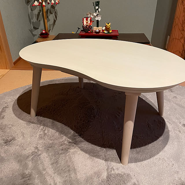イケヒコ,おうち見直しキャンペーン到着,RoomClipショッピング,おうち見直しキャンペーン,My Desk,丸型ラグ,ニトリのこたつ,和室,和雑貨,吊るし飾り,手作り,床の間,縮緬細工,ビーンズ型のこたつ,ラビットファータッチラグ yukichi.wanwaの部屋