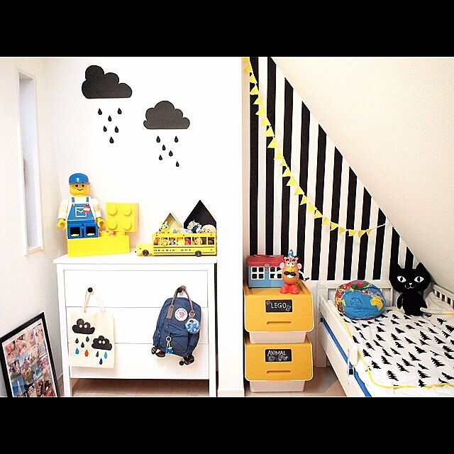 Bedroom,ガーランド,finelittleday,LEGO,モノトーン,白黒,froq,子供部屋,こども部屋,squ+,IKEA hirooomiiiの部屋