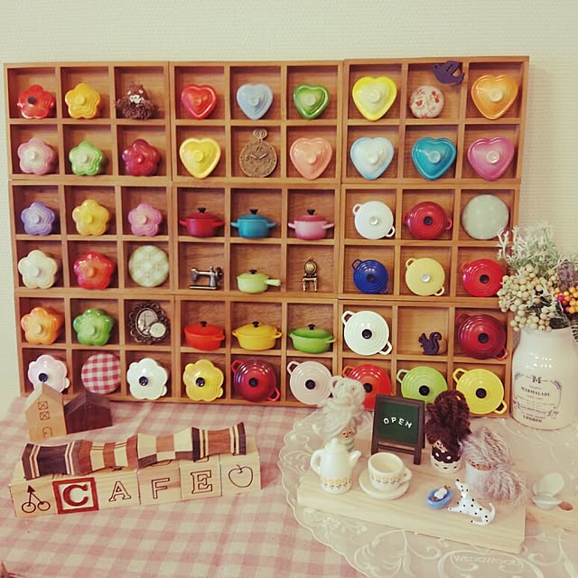 My Shelf,つみき,カッティングボード,箸置き,トトロ,どんぐり,フェイクグリーン,キャンドゥ,セリア,100均,雑貨,ルクルーゼマグネット,ルクルーゼ meg.の部屋