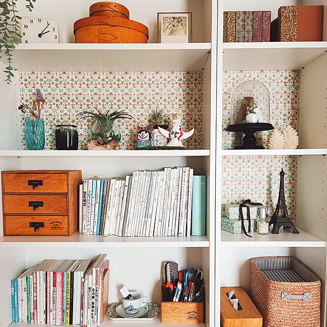 My Shelf,ハンドメイド,マンション,ウィリアムモリス,seria,IKEA,雑貨,北欧,本棚,マスキングテープ,セリア,ウィリアム・モリス,壁紙,ディスプレイ棚 eの部屋