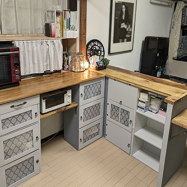 Kitchen,ダイソー,ナチュラル,アンティーク,100均,DIY,カフェ風,セリア,カラーボックス カウンター,カフェ板DIY,ニトリ,安室奈美恵 amucoの部屋