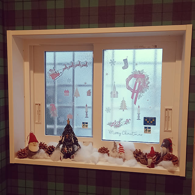 Bathroom,クリスマス,みなさんいつもありがとうございます♪,もみの木の家,トイレのインテリア,チェックの壁紙,3COINS,ウォールステッカー　セリア Taku38の部屋