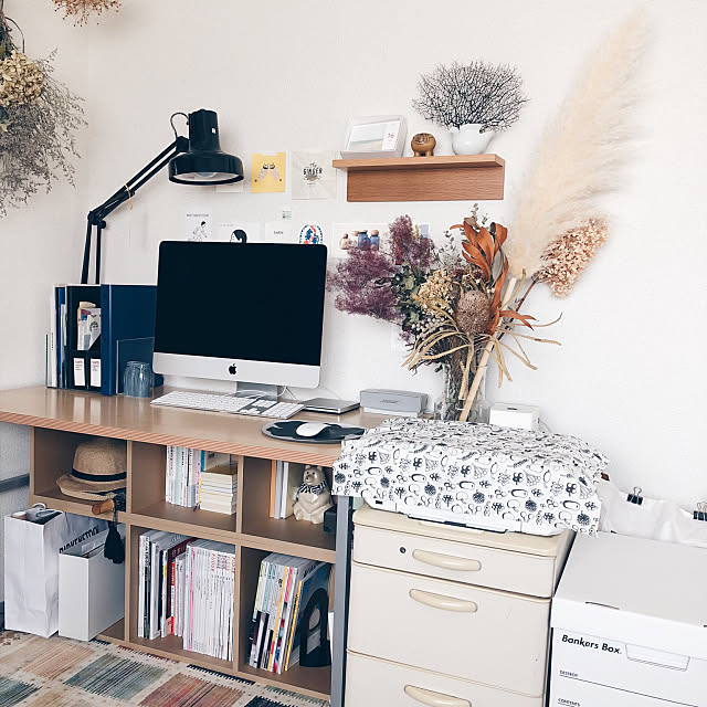 My Desk,机の下収納,無印良品,一人暮らし,賃貸,1LDK,パルプボードボックス zumi08xxの部屋