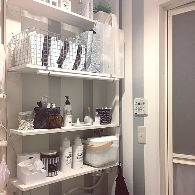 Bathroom,botanist,2×4材,洗濯機周り,ホワイトインテリア,フェイクグリーン,一人暮らし,IKEA,無印良品,時計,100均,カインズホーム,マスキングテープ,DIY mtmの部屋