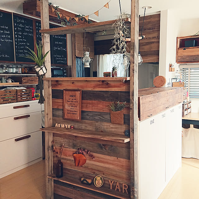 Kitchen,DIY,板壁DIY,フェイクグリーン,板壁,2×4,ディアウォール,2×4材,2×4アジャスター yumereiの部屋