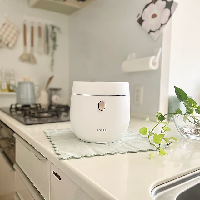 Kitchen,マリメッコ,ホワイトインテリア,ナチュラルインテリア,マンションインテリア,エペイオス,この春、買ってよかったもの,炊飯器　HUG,ウニッコ鍋敷 maryonaの部屋