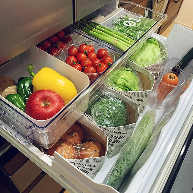 立てる収納,クリアーカップ収納,ダイソー　紙製ストッカー,真ん中野菜室,野菜室収納,野菜室,ダイソー 積み重ねボックス,新生活フェス2021,キッチン/ダイニング,すっきり,シャープ,おしゃれ,冷蔵庫,冷蔵庫全容積 457L,冷蔵庫整理グッズ,モニター当選,冷蔵庫の中,シャープ冷蔵庫,SHARP,My Shelf mmの部屋