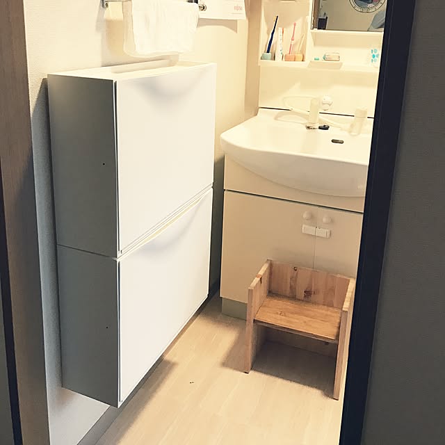 Bathroom,無印良品,踏み台,タオル収納,シューズボックス,IKEA,賃貸でも諦めない！,狭い,洗面所,脱衣所,収納,楽天で買ったもの,狭いスペースを生かしたい awoの部屋