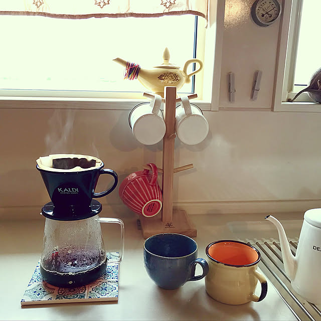 日曜日の朝,KALDI,グラスサーバー＆ドリッパー,KALDIで買い物,コーヒーカップ,コーヒー好き,コーヒーのある暮らし,西海岸インテリア,西海岸風もカフェ風も男前も好き♡,インダストリアル,RoomClipmag掲載♡感謝♡♡ yoshibuの部屋
