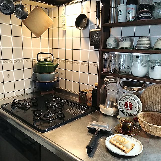 Kitchen,アウトドアグッズ,小石原焼,古道具,ラブリコ,カフェ風インテリア,台所,ホットサンドクッカー,CHUMS,4w1h,ホットサンドソロ,シェラカップ,DOD sakusakuの部屋