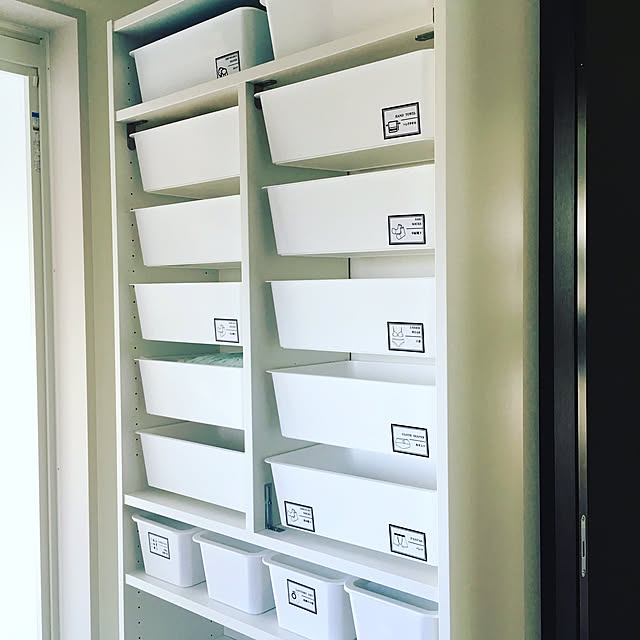 My Shelf,IKEAの棚,DIY,100均,IKEA,ホワイトインテリア,BILLY,サニタリー収納,手作りラベル,ダイソー,スクエアボックス Sakiの部屋