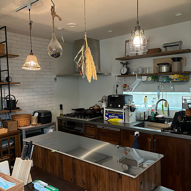 Kitchen,キッチンカウンター上,キッチンカウンターDIY,キッチンカウンター,インテリア,楽チン掃除,吊り下げ照明,見せる収納 naomamaの部屋