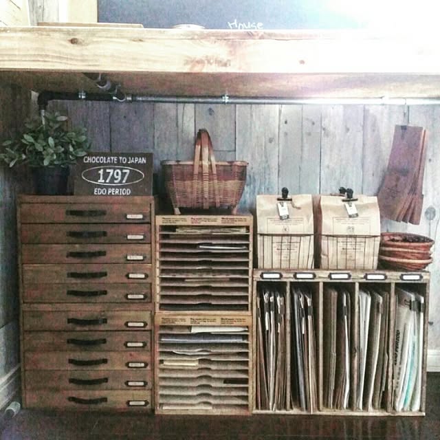 My Shelf,２階アトリエ,作業台の下,ダイソー工作板で作る縦型書類棚,書類収納,引き出し,クラフト袋収納,作業台DIY,ダイソー chocolate-cafeの部屋
