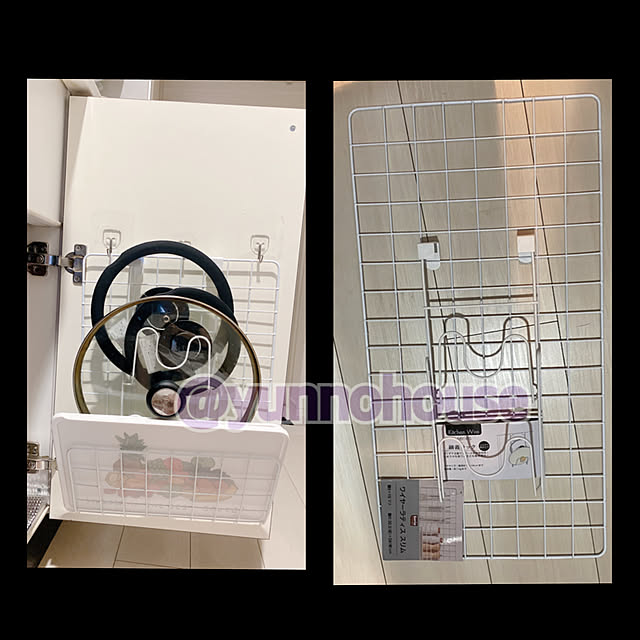 まな板置き場,まな板収納,まな板スタンド,まな板,ワイヤーラティス,DIY,鍋蓋ラック,鍋ふた収納,フライパン収納,鍋フタ収納,鍋蓋収納,シンク扉DIY,シンク周り,シンク下の扉,シンク下,シンク下収納,キッチン収納,キッチン,1K,1K 1人暮らし,一人暮らし,セリア,Kitchen yunnnohouse..の部屋