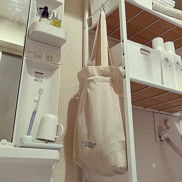 Bathroom,Cainz,L'OCCITANE,ロクシタン,無印良品,1K,吊り下げ収納,ニトリ,ニトリネット限定品,ホワイトインテリア,セリア marugataの部屋