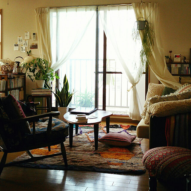 Lounge,一人暮らし,狭い部屋,賃貸,植物のある暮らし,モロッコラグ,ミックスインテリア naoの部屋