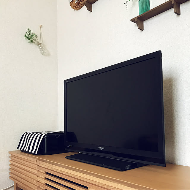 Lounge,ストライプ柄,ハンドメイド,プリンターカバーDIY,テレビボード,ナチュラルモダン,ナチュラル,シンプル midoriの部屋