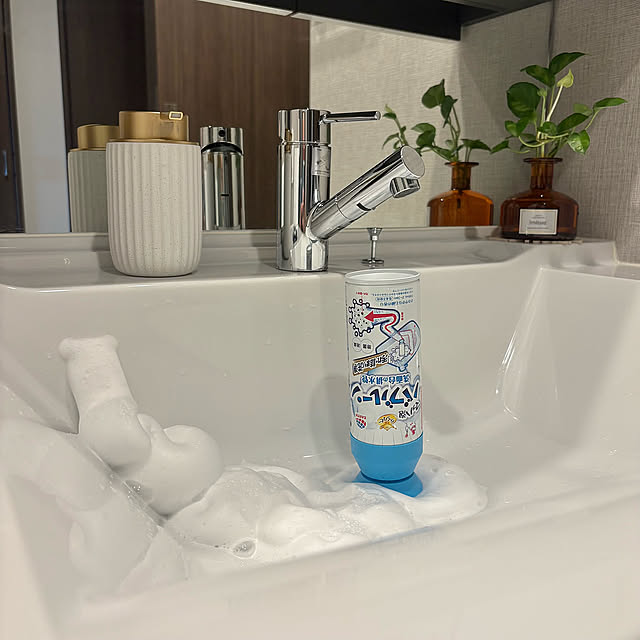 Bathroom,マッハ泡バブルーン洗面台排水管,オーバーフロー穴,アース製薬,時短掃除,らくハピ,水まわり掃除,洗面台,洗面所 up0524の部屋