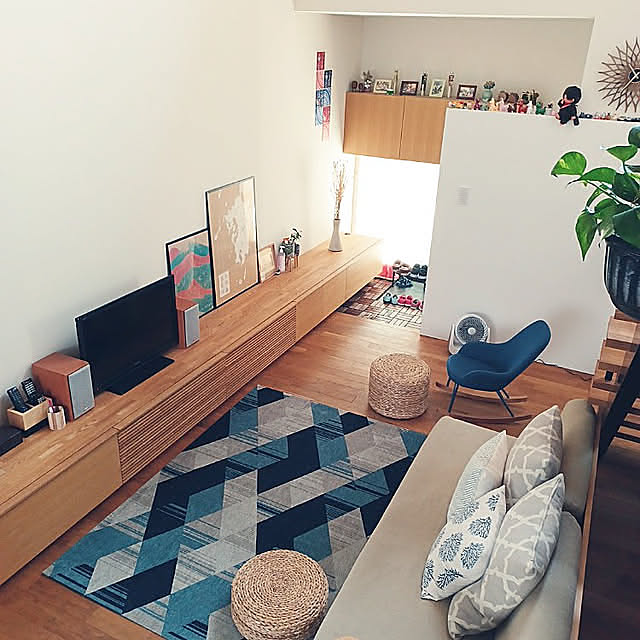 Lounge,夏の模様替え,ニトリ,ダルトン,IKEA,無印良品,ダイソー,こどもと暮らす,8畳,スケルトン階段,リビング階段 hamico.の部屋