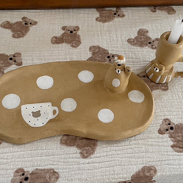 My Desk,オーブン陶土作品,キャンドルホルダー手作り,オーブン陶土で作ったお皿,オーブン陶土のくまさん,オーブン陶土,誕生日プレゼント,カフェタイム,a.roseちゃんから,a.roseちゃんからのｷｭﾝｷｭﾝ便 mippoko345の部屋