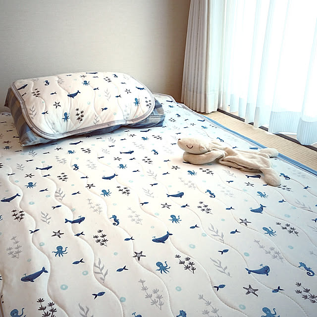 Bedroom,ひんやり寝具,こどもと暮らす,こどもと暮らす。,こどものいる暮らし,シロクマ,しろくま,ニトリ,ニトリ Nクール,敷きパット neneの部屋