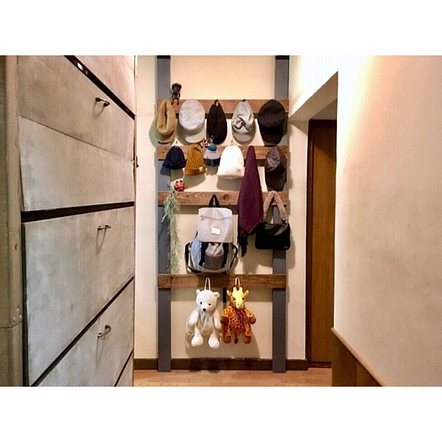 靴棚DIY,帽子収納,ウォリスト,動物さんリュック,こどもと暮らす,壁面収納,築50年以上,団地,DIY,Entrance Yuyuの部屋