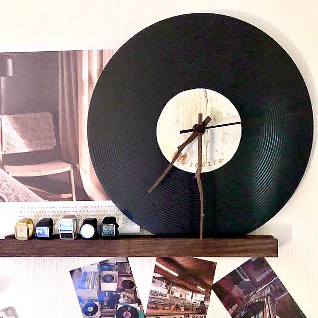 On Walls,壁掛け時計,レコード,インテリア,100均,ハンドメイド,ディスプレイ,1K,ナチュラルインテリア,カフェ風インテリア,木製インテリア,セリア,100均DIY M_Mの部屋