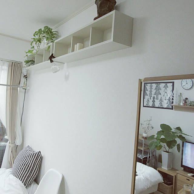 On Walls,一人暮らし,賃貸,ぶろぐやってます♪,無印良品,14㎡,ポトス,植物,ワンルーム 狭い,壁に付けられる家具,観葉植物,マリメッコ クーシコッサ,マリメッコ 生地 komugiの部屋