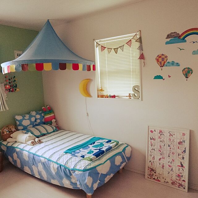 Bedroom,子供部屋,男の子,無印のベッド,IKEA,おつきさまの照明,キャノピー nonの部屋
