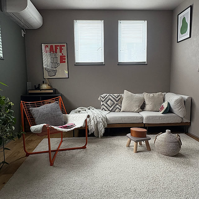 Lounge,差し色オレンジ,オットマン,カバー交換,journal standard Furniture,ソファ,模様替え odecoの部屋