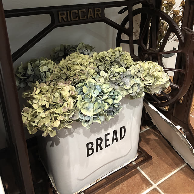 レトロ,アンティーク,ミシン台,紫陽花ドライ,紫陽花大好き,実家の紫陽花❁,ドライフラワーのある暮らし,My Desk,ブレッド缶 khの部屋