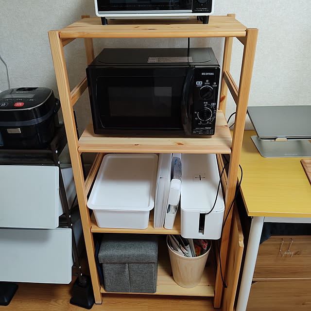 My Shelf,パイン材ユニットシェルフ,無印良品,電子レンジ収納,電子レンジ,トースター,トースター棚,たな,収納ボックス,コード収納,カインズ,ダイソー,100均,賃貸,一人暮らし shun_is_livingの部屋