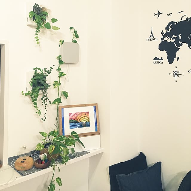 On Walls,ヘザーブラウン,NO GREEN NO LIFE,無印良品,壁にかけられる観葉植物,壁掛式bluetoothスピーカー,配線隠し toguayaの部屋