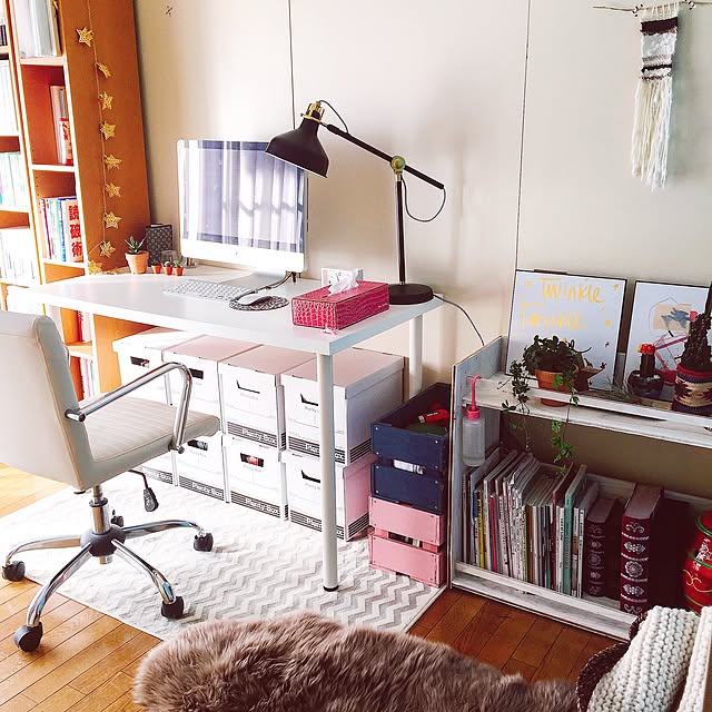 Overview,本棚,雑誌収納,デスクライト,デスク,IKEA,IKEA 照明,Plenty Box,seria,DIY棚,weaving,Macのある部屋,DIY makigonの部屋