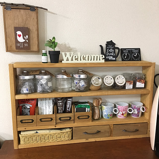 Kitchen,2×4材棚,DIY,ナチュラル,ディアウォール DIY,セリア,ハンドメイド,ダイソー,カフェコーナー,ドリンクコーナー pochacoの部屋