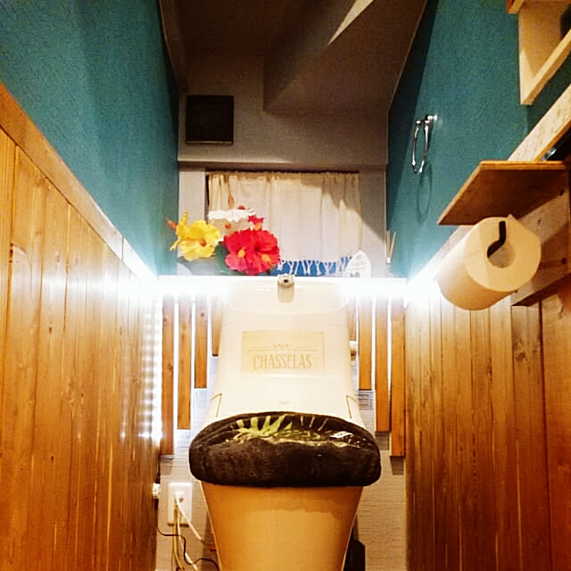 Bathroom,自作,改装中,わんこと暮らす家,いいね&フォローありがとうございます☆,いいね！ありがとうございます♪,壁紙塗装,ジャコビアン,格子,人感センサー,LEDテープライト anazuの部屋